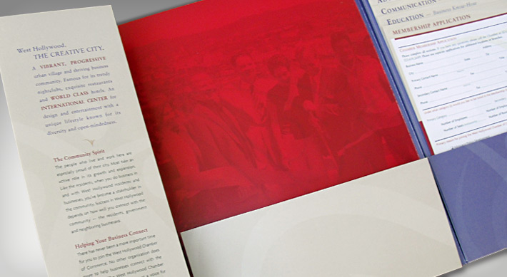 West Hollywood Membership Packet fully opened showing inside graphic details and pockets