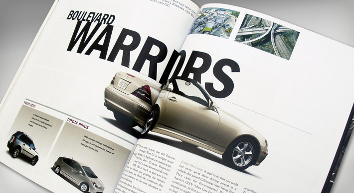 Santa Monica magazine opening spread on new cars designs and features