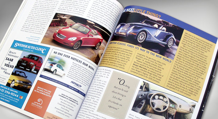 Detail spread on car article, Santa Monica magazine