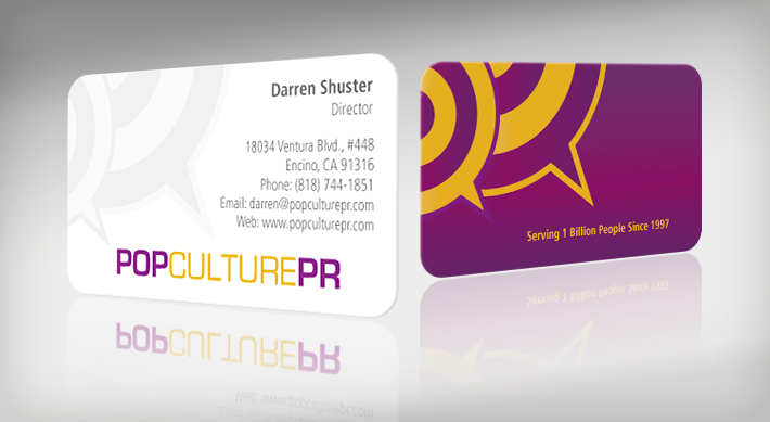 Front & back of Popculture business card