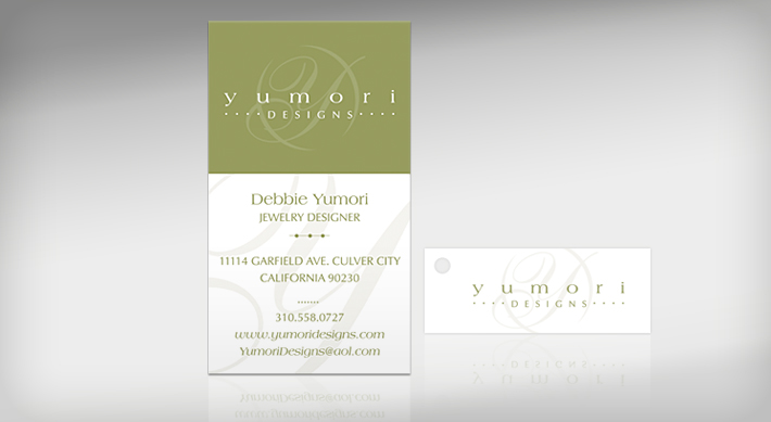Yumori business card and price tag