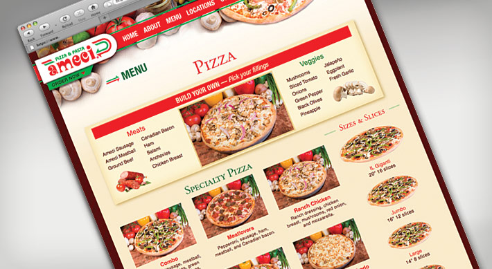 Ameci Pizza Menu page