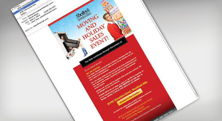 Shelley's Christmas Sale & moving reminder html email