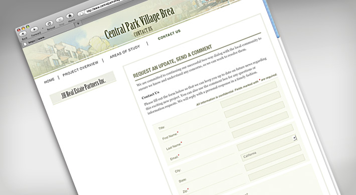 Central Park Village Brea Housing development Contact page