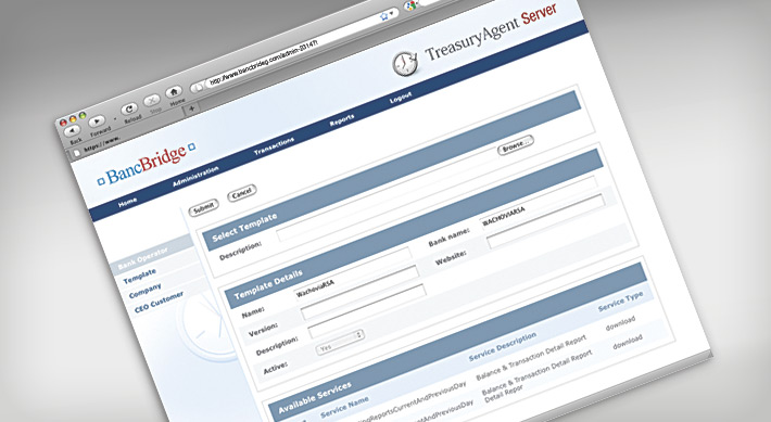 BancBridge client side User Interface page